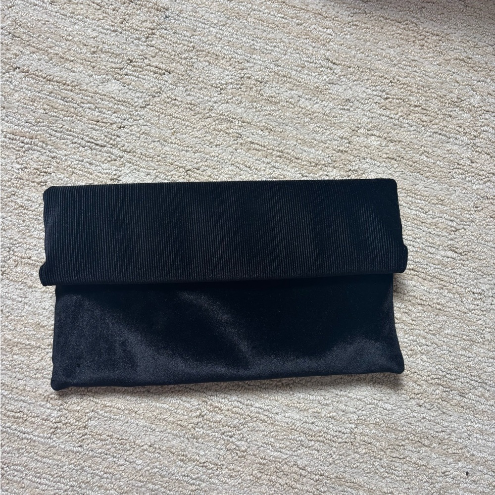 Anthropologie Clutch Black Fold-Over Velvet